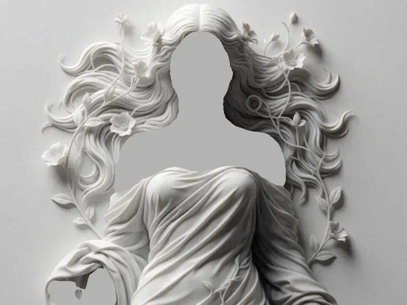 Bajorrelieve de la diosa del cabello suelto, vista 1