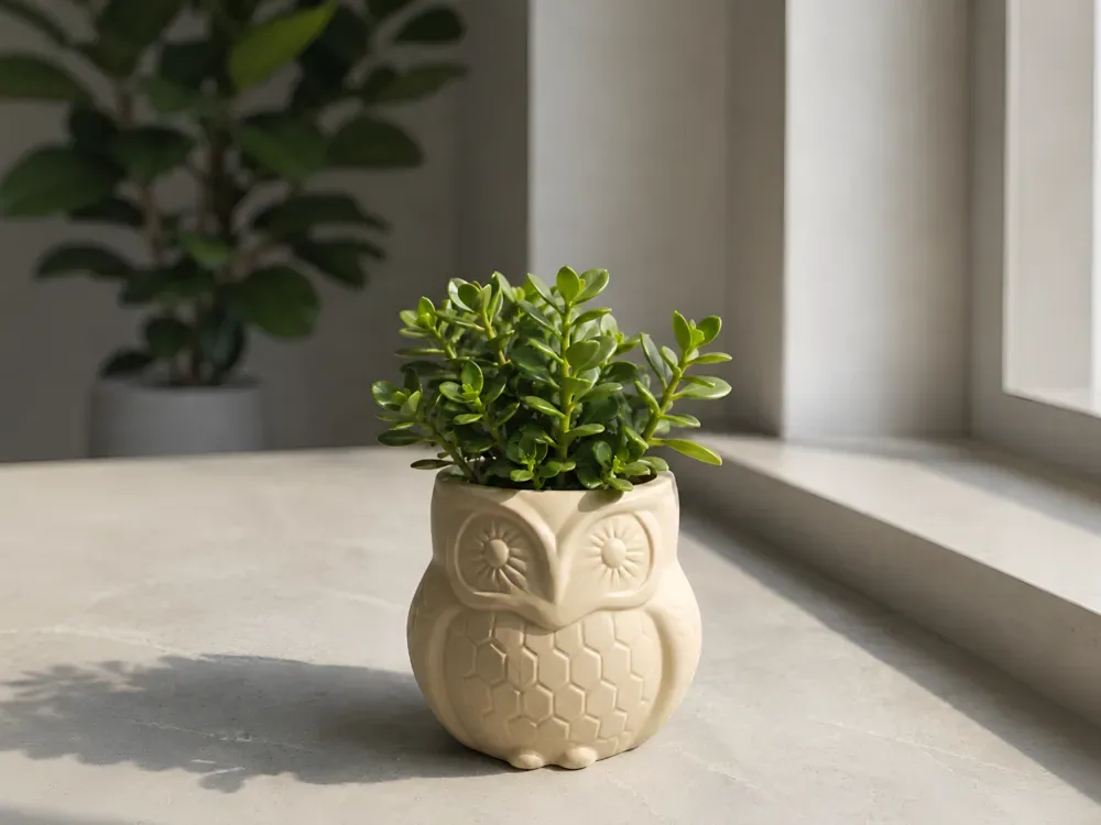 Maceta de interior con forma de búho para suculentas, vista 1
