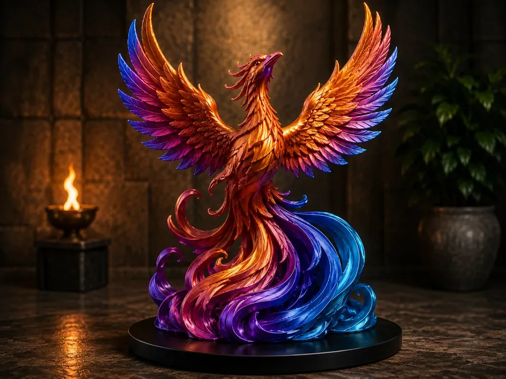 Majestuoso Fénix – Escultura del pájaro de fuego en ascenso, vista 1