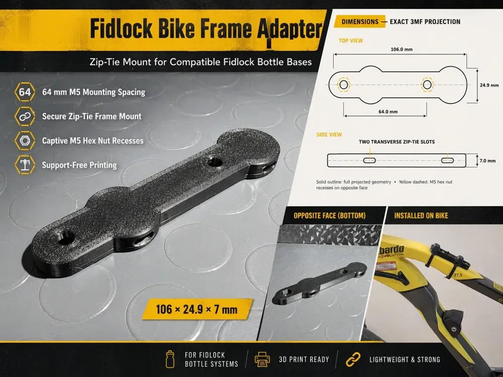 Adaptador de cuadro de bicicleta para Fidlock - Montaje con cremallera para impresión 3D, vista 1
