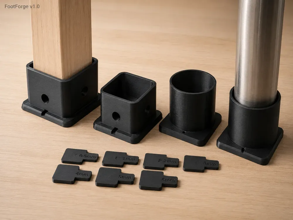 FootForge: Pies niveladores paramétricos de medida para ajustar para impresión 3D, vista 1