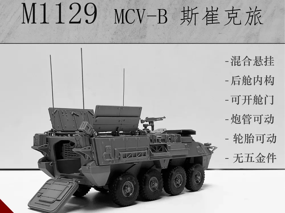 Stryker M1129 MCV-B 1/35 suspensión mixta todo filamento impreso con escotillas que se pueden abrir plan familiar de vehículos, vista 1