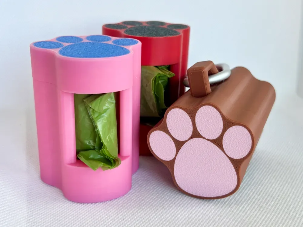 Soporte dispensador de bolsas para perros con estampado de patas para impresión 3D, vista 1