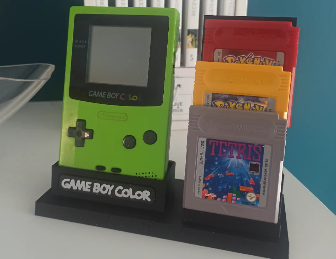 Soporte y cartuchos minimalistas para GameBoyColor para impresión 3D, vista 1