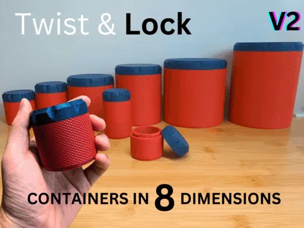 Contenedores Twist & Lock V2 · 8 Dimensiones para impresión 3D, vista 1