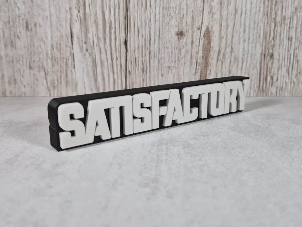 Letrero de escritorio Satisfactory: logotipo icónico de Satisfactory, vista 2