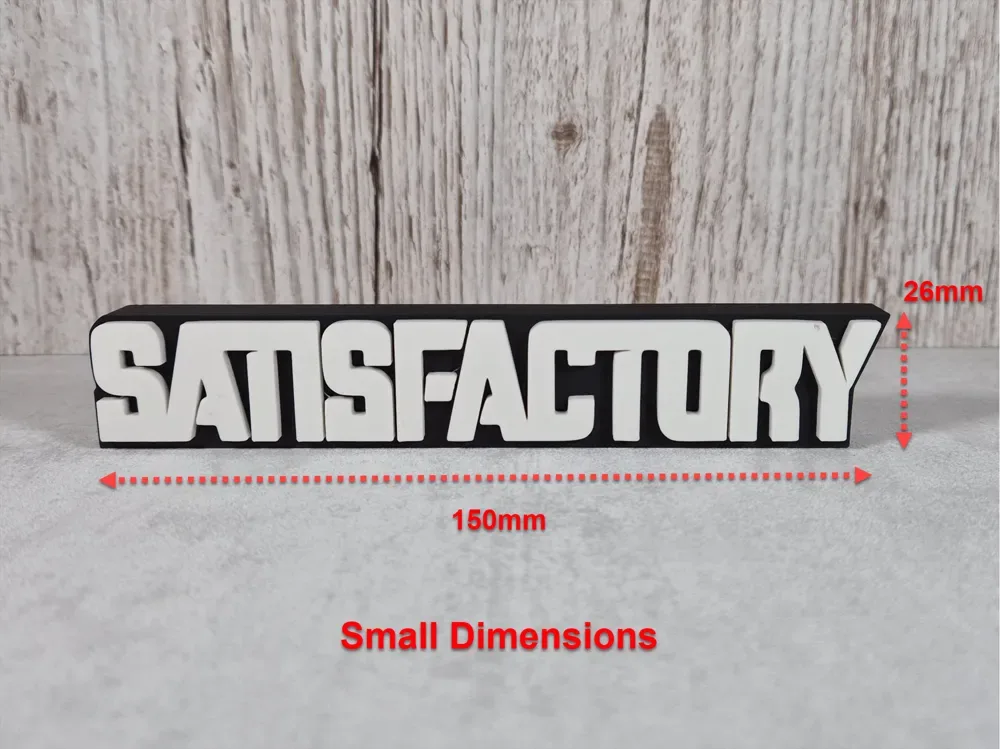 Letrero de escritorio Satisfactory: logotipo icónico de Satisfactory, vista 3