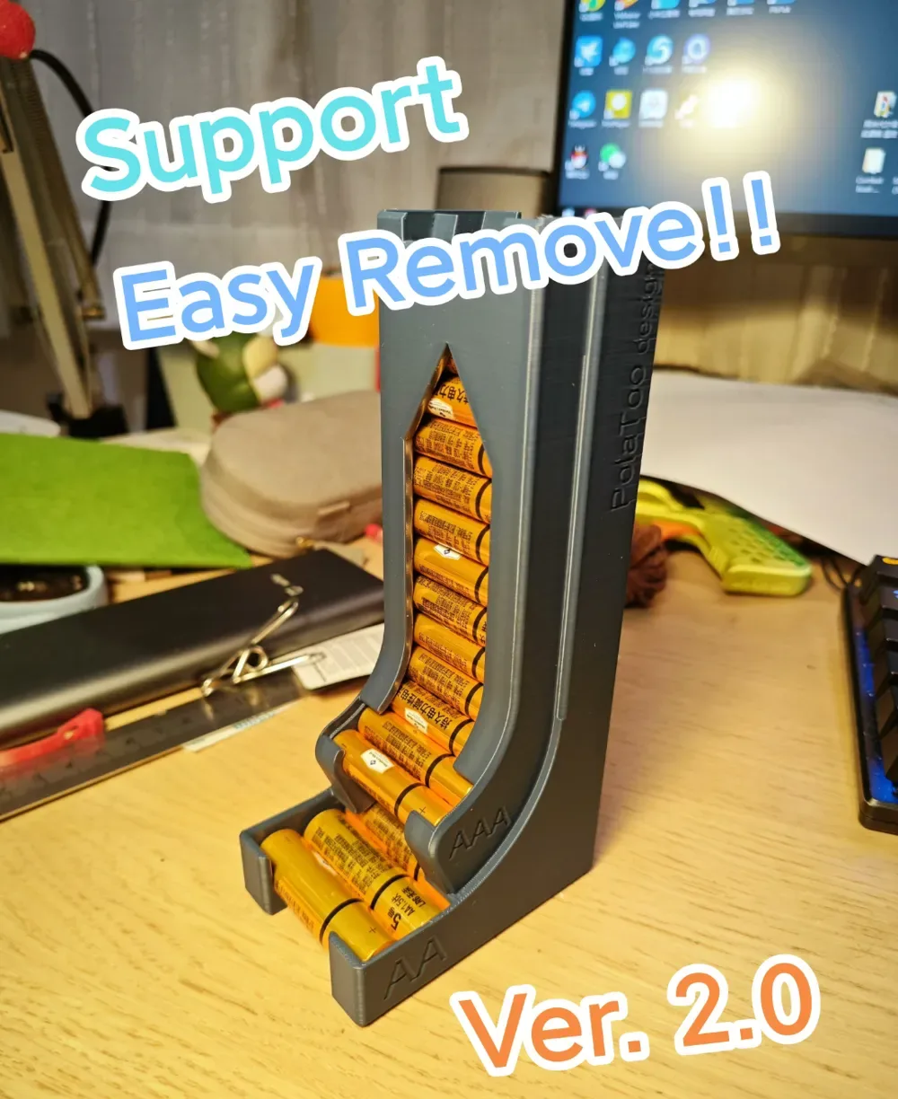 Portapilas AA y AAA · Soporte fácil (Ver2.0) para impresión 3D, vista 1