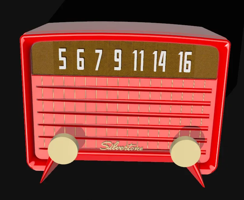 1950 tono plateado 742 AM Radio, vista 1